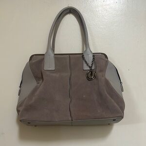 Charles Jourdan Gray and Brown Satchel with Suede Finish